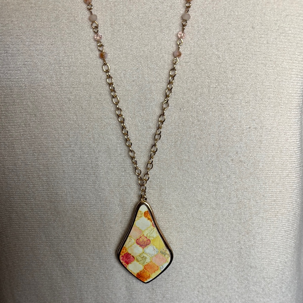 Multicolor Pendant Bead Accents Gold Necklace With Earrings Set